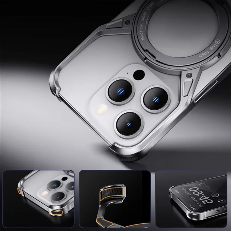 For iPhone 16 Pro Max Case Kickstand Frameless Aluminum Alloy Bumper Phone Cover