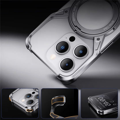 For iPhone 16 Pro Max Case Kickstand Frameless Aluminum Alloy Bumper Phone Cover