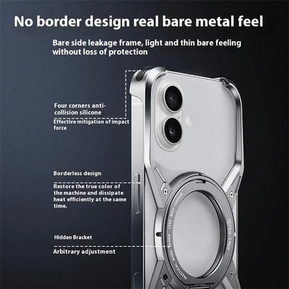 For iPhone 16 Case Kickstand Frameless Aluminum Alloy Bumper Phone Cover