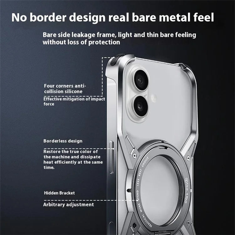 For iPhone 16 Case Kickstand Frameless Aluminum Alloy Bumper Phone Cover
