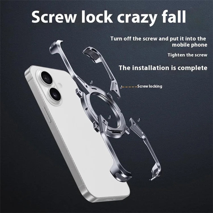 For iPhone 16 Case Kickstand Frameless Aluminum Alloy Bumper Phone Cover
