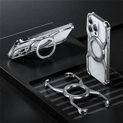 For iPhone 16 Pro Case Kickstand Frameless Aluminum Alloy Bumper Phone Cover