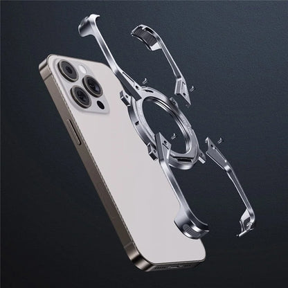 For iPhone 16 Pro Case Kickstand Frameless Aluminum Alloy Bumper Phone Cover