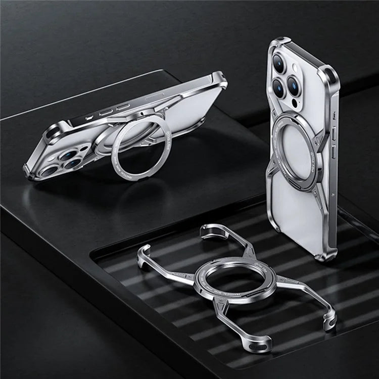 For iPhone 16 Pro Case Kickstand Frameless Aluminum Alloy Bumper Phone Cover