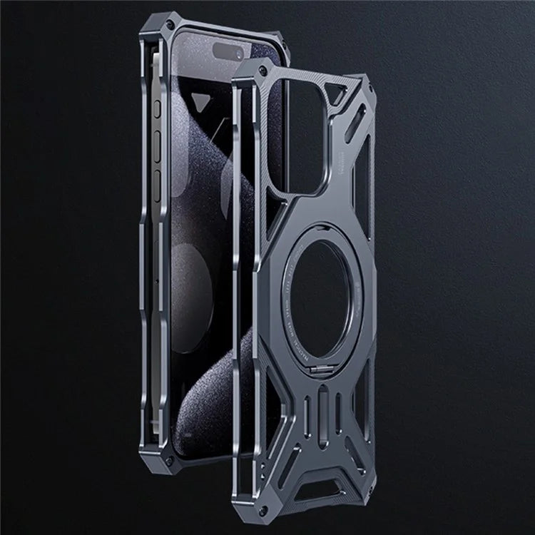 For iPhone 16 Pro Max Case Kickstand Frameless Aluminum Alloy+Silicone Phone Bumper Cover