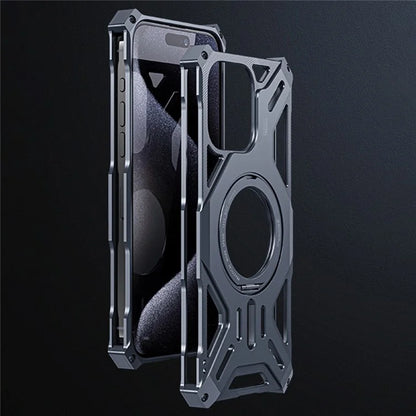 For iPhone 16 Pro Max Case Kickstand Frameless Aluminum Alloy+Silicone Phone Bumper Cover