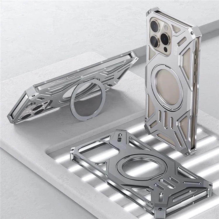 For iPhone 16 Pro Max Case Kickstand Frameless Aluminum Alloy+Silicone Phone Bumper Cover