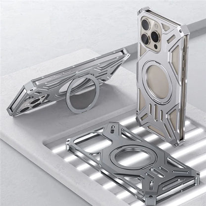 For iPhone 16 Pro Max Case Kickstand Frameless Aluminum Alloy+Silicone Phone Bumper Cover