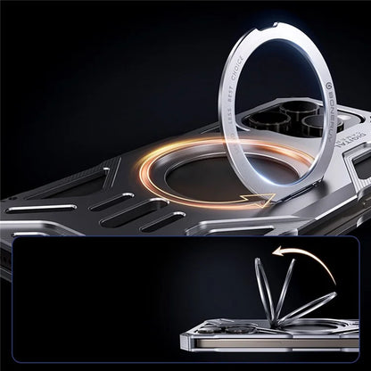 For iPhone 16 Pro Max Case Kickstand Frameless Aluminum Alloy+Silicone Phone Bumper Cover