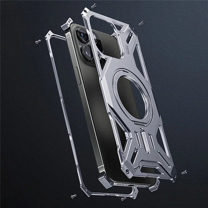 For iPhone 16 Pro Max Case Kickstand Frameless Aluminum Alloy+Silicone Phone Bumper Cover
