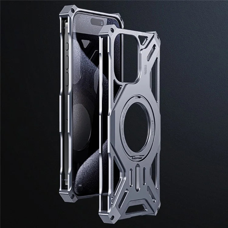 For iPhone 16 Pro Max Case Kickstand Frameless Aluminum Alloy+Silicone Phone Bumper Cover