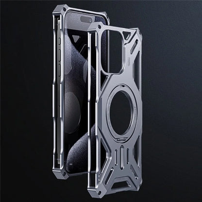 For iPhone 16 Pro Max Case Kickstand Frameless Aluminum Alloy+Silicone Phone Bumper Cover