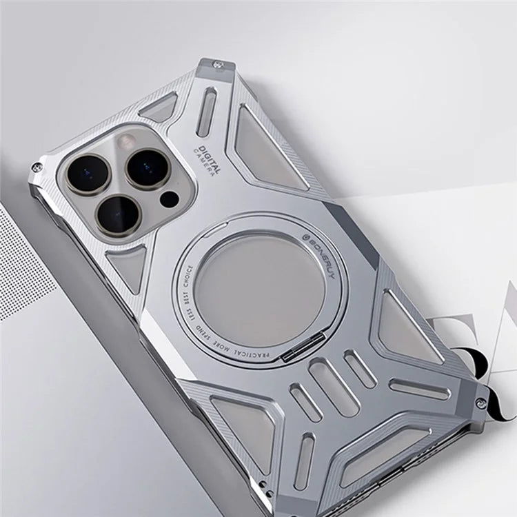 For iPhone 16 Pro Max Case Kickstand Frameless Aluminum Alloy+Silicone Phone Bumper Cover