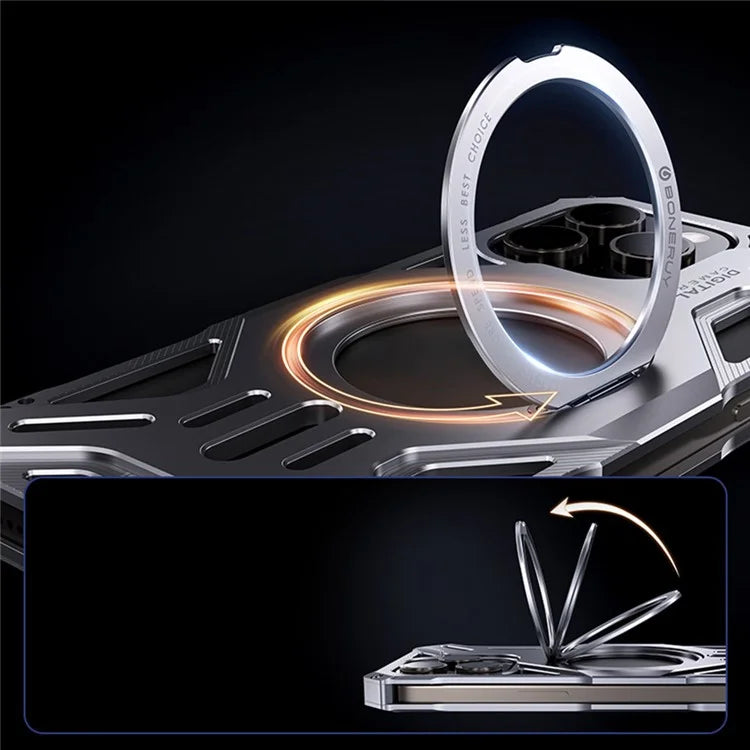 For iPhone 16 Pro Max Case Kickstand Frameless Aluminum Alloy+Silicone Phone Bumper Cover
