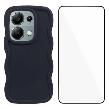 WANLONFENG XL Series for Xiaomi Poco M6 Pro 4G / Redmi Note 13 Pro 4G Case Wave Edge TPU Cover with Tempered Glass Film