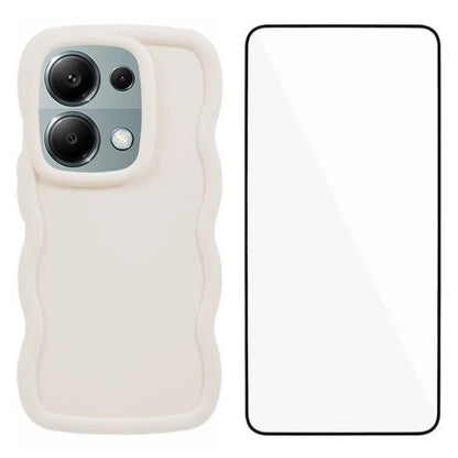WANLONFENG XL Series for Xiaomi Poco M6 Pro 4G / Redmi Note 13 Pro 4G Case Wave Edge TPU Cover with Tempered Glass Film