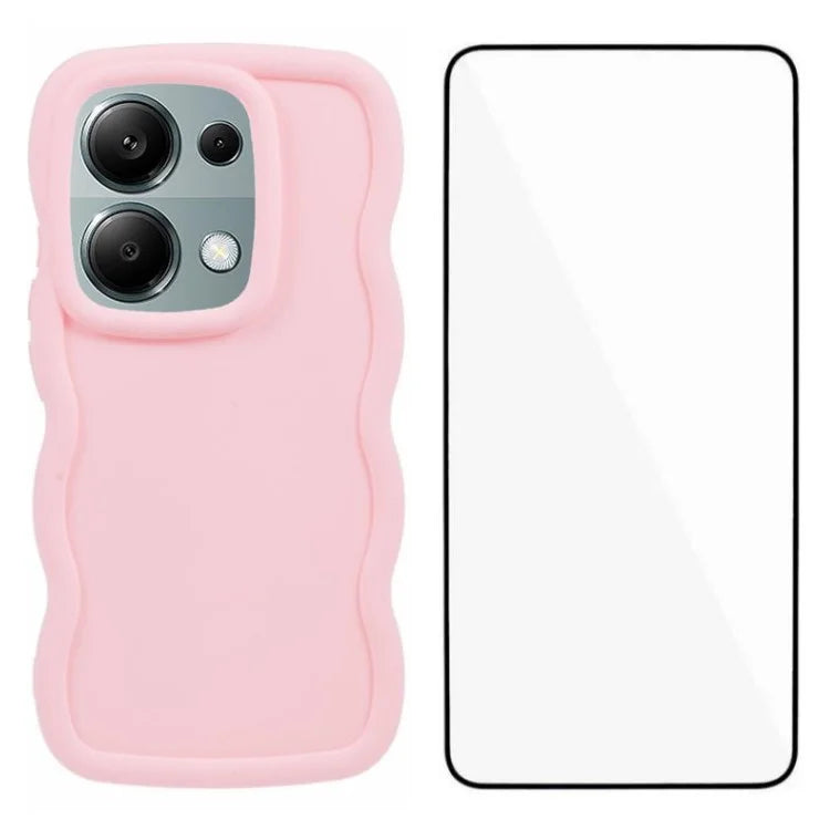 WANLONFENG XL Series for Xiaomi Poco M6 Pro 4G / Redmi Note 13 Pro 4G Case Wave Edge TPU Cover with Tempered Glass Film