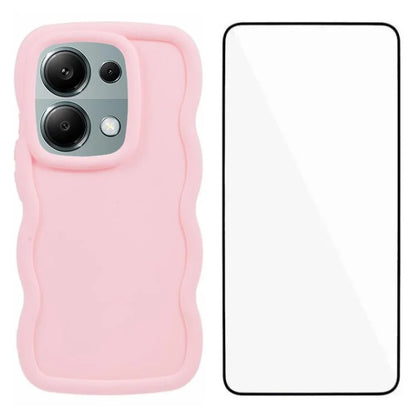 WANLONFENG XL Series for Xiaomi Poco M6 Pro 4G / Redmi Note 13 Pro 4G Case Wave Edge TPU Cover with Tempered Glass Film