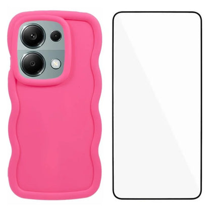 WANLONFENG XL Series for Xiaomi Poco M6 Pro 4G / Redmi Note 13 Pro 4G Case Wave Edge TPU Cover with Tempered Glass Film