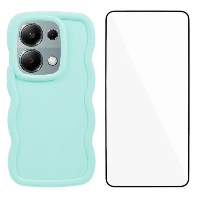WANLONFENG XL Series for Xiaomi Poco M6 Pro 4G / Redmi Note 13 Pro 4G Case Wave Edge TPU Cover with Tempered Glass Film