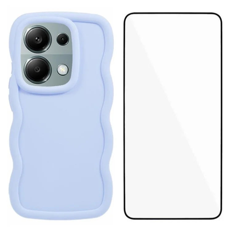 WANLONFENG XL Series for Xiaomi Poco M6 Pro 4G / Redmi Note 13 Pro 4G Case Wave Edge TPU Cover with Tempered Glass Film