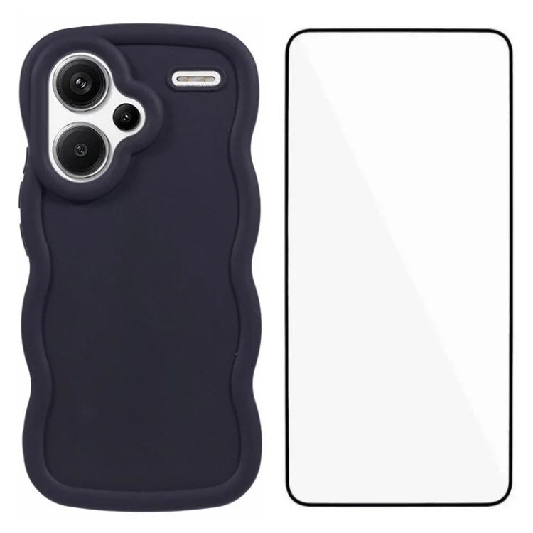 WANLONFENG XL Series for Xiaomi Redmi Note 13 Pro+ 5G Case Wave Edge TPU Cover with Tempered Glass Film