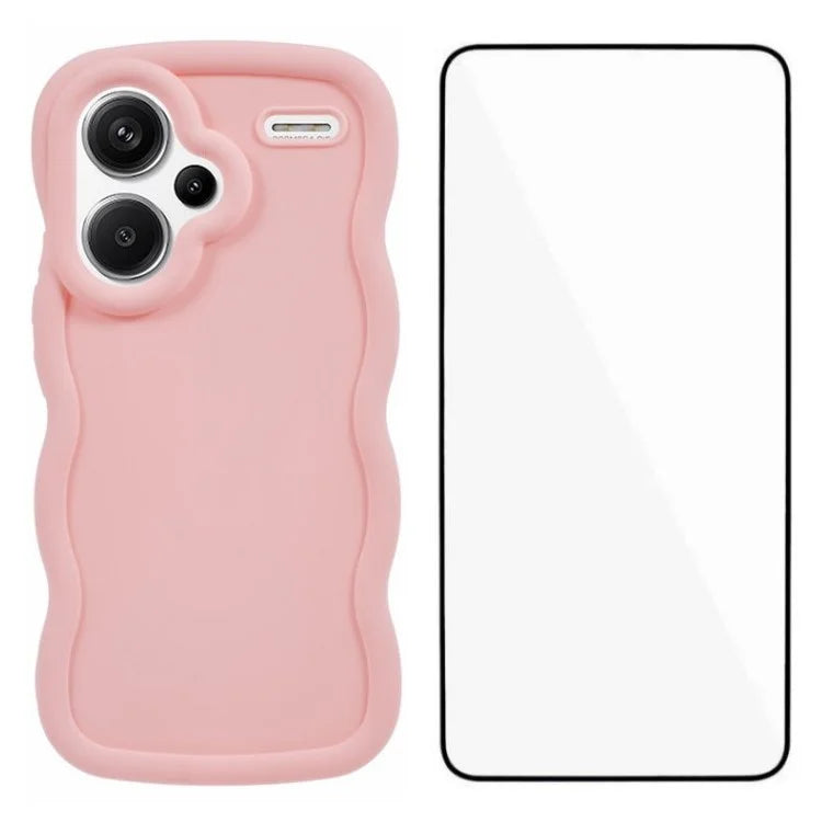 WANLONFENG XL Series for Xiaomi Redmi Note 13 Pro+ 5G Case Wave Edge TPU Cover with Tempered Glass Film