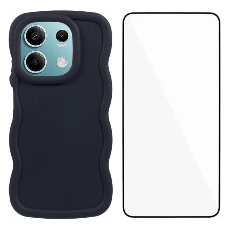WANLONFENG XL Series for Xiaomi Redmi Note 13 5G Case Wave Edge TPU Cover with Tempered Glass Film