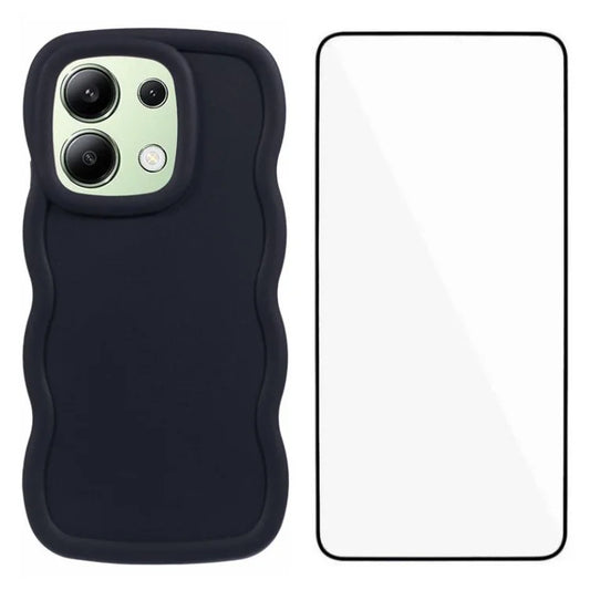 WANLONFENG XL Series for Xiaomi Redmi Note 13 4G Case Wave Edge TPU Cover with Tempered Glass Film