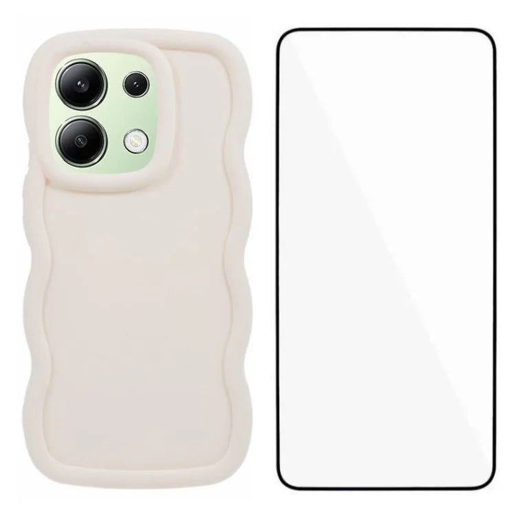 WANLONFENG XL Series for Xiaomi Redmi Note 13 4G Case Wave Edge TPU Cover with Tempered Glass Film