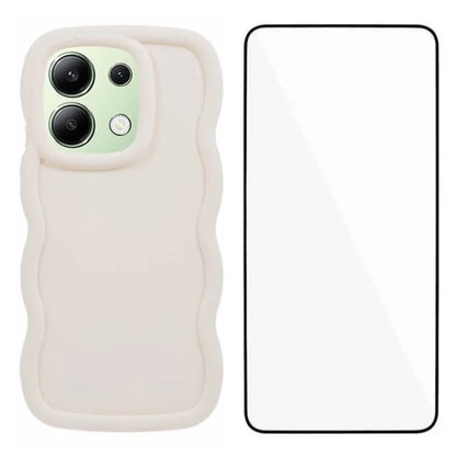 WANLONFENG XL Series for Xiaomi Redmi Note 13 4G Case Wave Edge TPU Cover with Tempered Glass Film