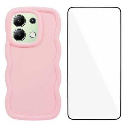 WANLONFENG XL Series for Xiaomi Redmi Note 13 4G Case Wave Edge TPU Cover with Tempered Glass Film