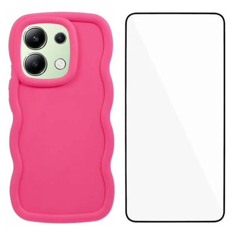 WANLONFENG XL Series for Xiaomi Redmi Note 13 4G Case Wave Edge TPU Cover with Tempered Glass Film