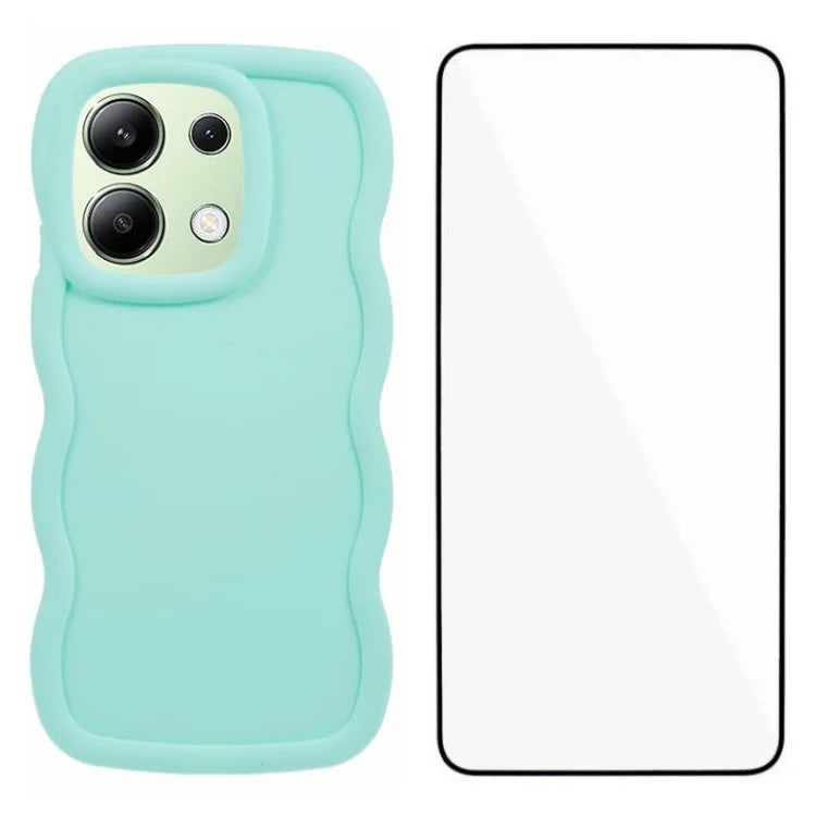 WANLONFENG XL Series for Xiaomi Redmi Note 13 4G Case Wave Edge TPU Cover with Tempered Glass Film