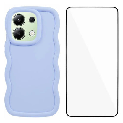 WANLONFENG XL Series for Xiaomi Redmi Note 13 4G Case Wave Edge TPU Cover with Tempered Glass Film