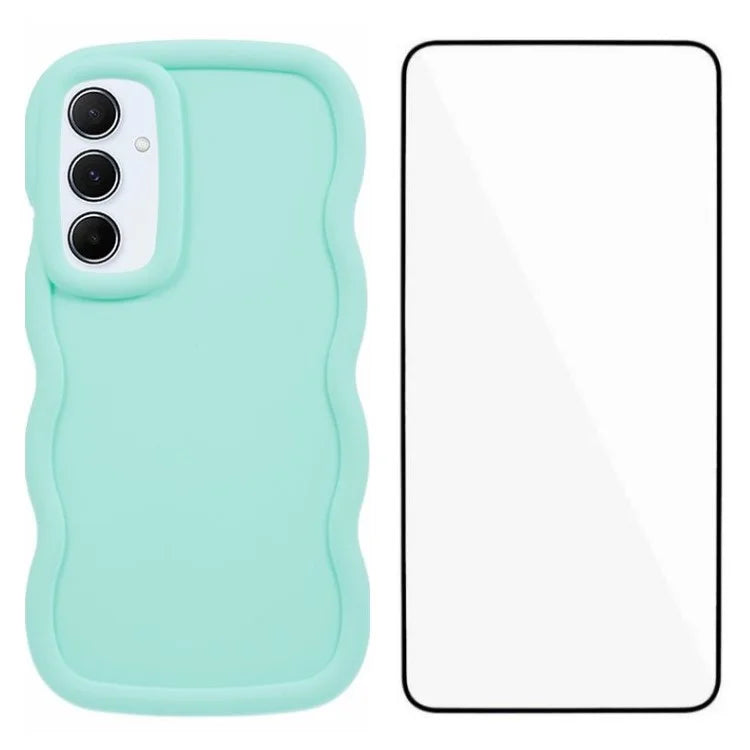 WANLONFENG XL Series for Samsung Galaxy A55 5G Case Wave Edge TPU Cover with Tempered Glass Film