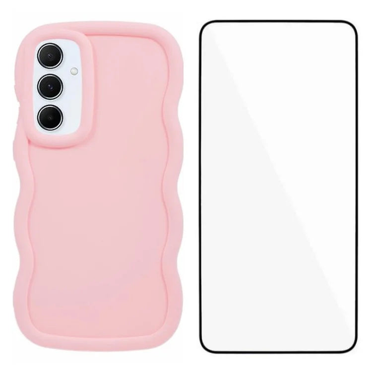 WANLONFENG XL Series for Samsung Galaxy A35 5G Case Wave Edge TPU Cover with Tempered Glass Film