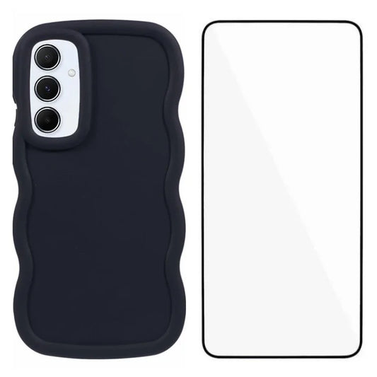 WANLONFENG XL Series for Samsung Galaxy A15 4G / 5G Case Wave Edge TPU Cover with Tempered Glass Film
