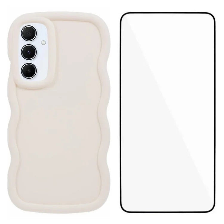 WANLONFENG XL Series for Samsung Galaxy A15 4G / 5G Case Wave Edge TPU Cover with Tempered Glass Film
