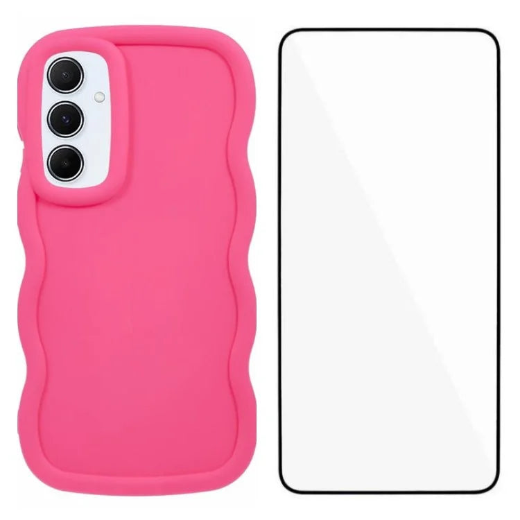 WANLONFENG XL Series for Samsung Galaxy A25 5G (Global) (161.0 x 76.5 x 8.3mm) Case Wave Edge TPU Cover with Tempered Glass Film