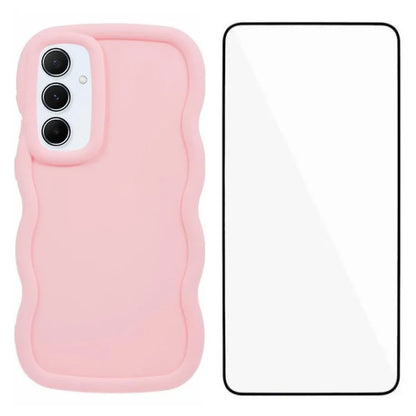 WANLONFENG XL Series for Samsung Galaxy A14 5G / 4G Case Wave Edge TPU Cover with Tempered Glass Film