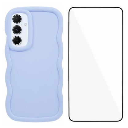 WANLONFENG XL Series for Samsung Galaxy A14 5G / 4G Case Wave Edge TPU Cover with Tempered Glass Film