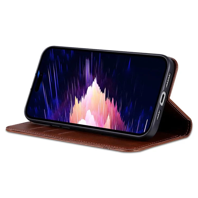 AZNS For iPhone 16 Plus Case Cowhide Texture PU Leather Wallet Phone Cover