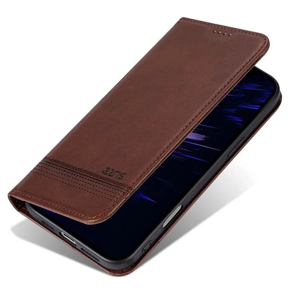 AZNS For iPhone 16 Plus Case Cowhide Texture PU Leather Wallet Phone Cover