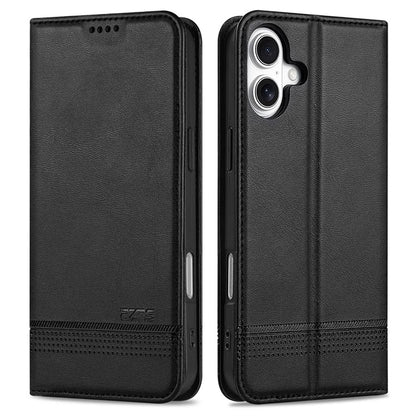 AZNS For iPhone 16 Plus Case Cowhide Texture PU Leather Wallet Phone Cover