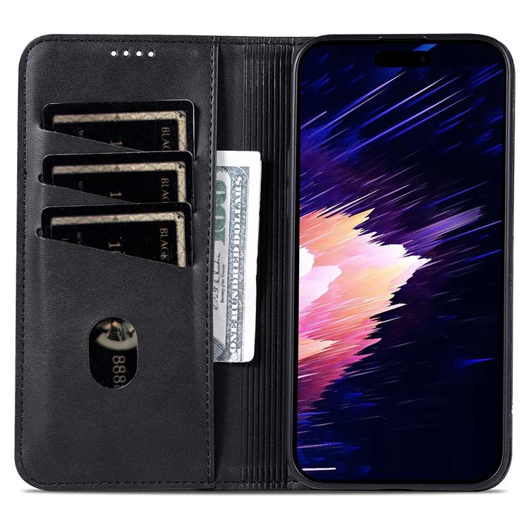 AZNS For iPhone 16 Plus Case Cowhide Texture PU Leather Wallet Phone Cover