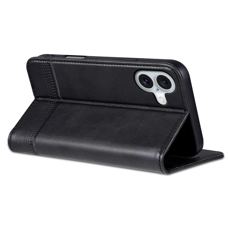 AZNS For iPhone 16 Plus Case Cowhide Texture PU Leather Wallet Phone Cover