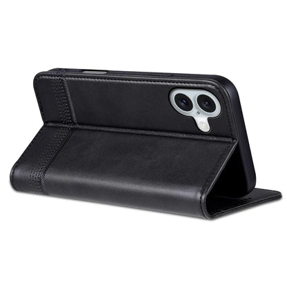 AZNS For iPhone 16 Plus Case Cowhide Texture PU Leather Wallet Phone Cover