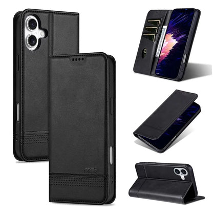 AZNS For iPhone 16 Plus Case Cowhide Texture PU Leather Wallet Phone Cover