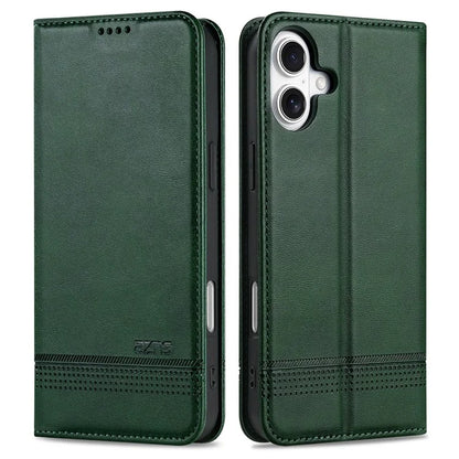 AZNS For iPhone 16 Plus Case Cowhide Texture PU Leather Wallet Phone Cover